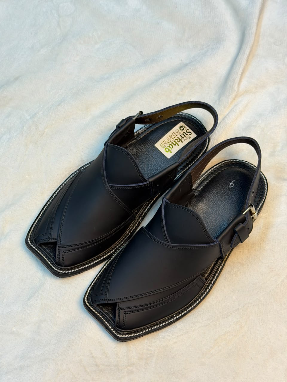 Classic 3 Patti Charsadda Chappal (BLACK MADE )